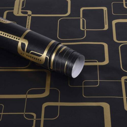 HOMEMATES Self-Adhesive Waterproof Wallpaper Black & Gold Geometric Pattern Wall Sticker (45 X 304 Cm)