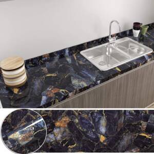 HOMEMATES Self-Adhesive Waterproof Vinyl Wallpaper for Furniture, Doors, and Desktops 45 X 304 CM (Blue Marble)