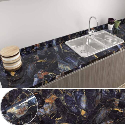 HOMEMATES Self-Adhesive Waterproof Vinyl Wallpaper for Furniture, Doors, and Desktops 45 X 304 CM (Blue Marble)