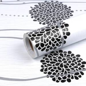HOMEMATES Self-Adhesive Waterproof Vinyl Wallpaper for Furniture, Doors, and Desktops 45 X 304 CM (Black Flower)