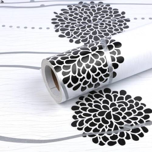 HOMEMATES Self-Adhesive Waterproof Vinyl Wallpaper for Furniture, Doors, and Desktops 45 X 304 CM (Black Flower)