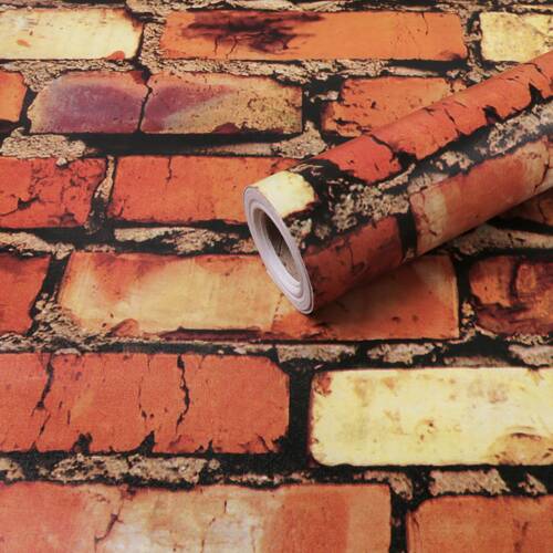HOMEMATES Self-Adhesive Waterproof Vinyl Wallpaper for Furniture, Doors, and Desktops 45 X 304 CM (Red Brick)