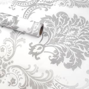 HOMEMATES Self-Adhesive Waterproof Vinyl Wallpaper for Furniture, Doors, and Desktops 45 X 304 CM (Sliver-Flower)