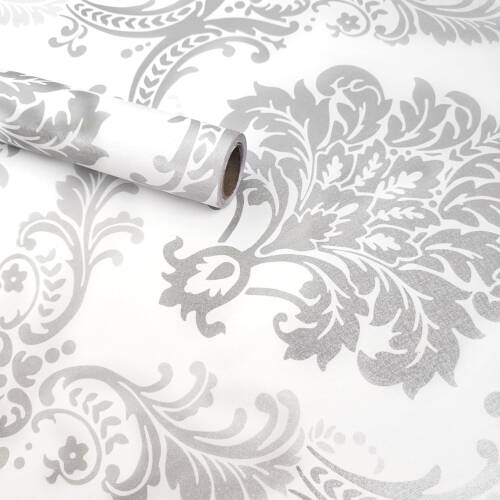 HOMEMATES Self-Adhesive Waterproof Vinyl Wallpaper for Furniture, Doors, and Desktops 45 X 304 CM (Sliver-Flower)