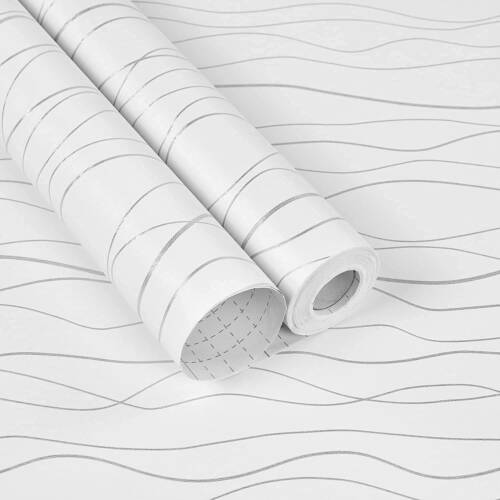 HOMEMATES Self-Adhesive Waterproof Vinyl Wallpaper for Furniture, Doors, and Desktops 45 X 304 CM (Grey Wave Lines)